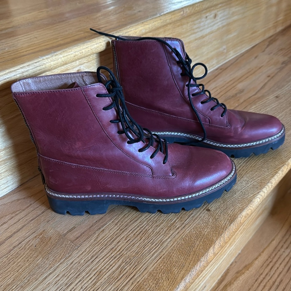 Madewell Citywalk Lace Up Zip Back Lugsole Boots in Leather Women Size 8